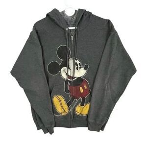 DISNEY PARKS MENS HOODED SWEATSHIRT GRAY SIZE L MICKEY ON FRONT